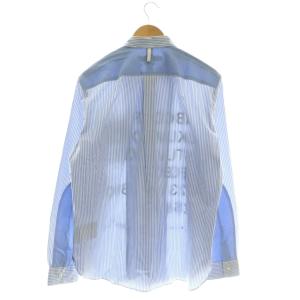 JUNYA WATANABE MAN コムデギャルソン 綿ストライププリント×綿麻シャンブレーシャツ L ブルー ホワイト /DF OS
