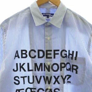 JUNYA WATANABE MAN コムデギャルソン 綿ストライププリント×綿麻シャンブレーシャツ L ブルー ホワイト /DF OS