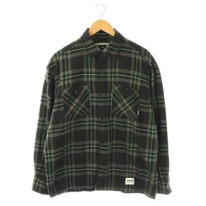 242BENH-SHM01チェック柄シャツ 長袖 M ブラック グレー /HK OS SH