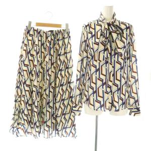 総柄 ボウタイブラウス 長袖 スカート プリーツ ロング セットアップ アイボリー /HK OS