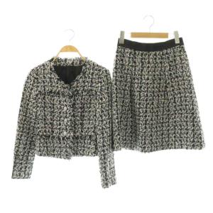 ツイード ジャケット ノーカラー スカート ミニ セットアップ 34 ネイビー /HK OS