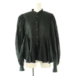 バンドカラーリネンフリフリブラウス シャツ F ブラック /ES OS