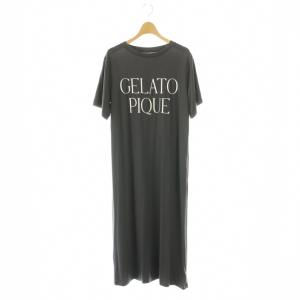 24AW プリントTシャツワンピース ロング 半袖 F チャコールグレー ホワイト /DO OS