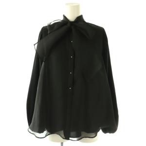 ニットコンビオーガンジーフレアブラウス 長袖 36 ブラック /HK OS