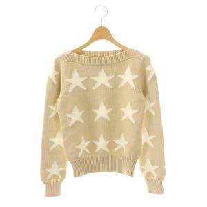 コットン 星柄 ニット セーター S ベージュ ホワイト /DF OS