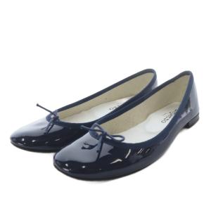 Cendrillon バレエシューズ パンプス フラット リボンモチーフ エナメルレザー 38.5 ネイビー
