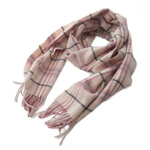 マフラー チェック柄 フリンジ ピンク /YO33