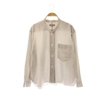 SILK COTTON STRIPE バンドカラーシャツ ブラウス 長袖 1 白 グレー /NR OS