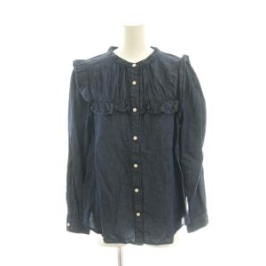 LE DENIM フリルブラウス シャツ 青 ブルー 長袖 フリル ノーカラー /AG OS