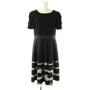 25SS ボーダーリボンプリントワンピース シアー 40 黒 白 511330 /CX OS SH