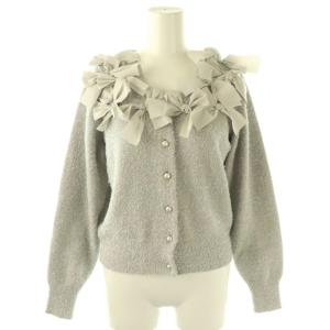 25AW リボン付きパールボタンニット カーディガン ラメ 38 グレー /CX OS SH