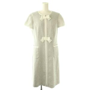 26SS リボンジップワンピース 40 グレー ホワイト 611104