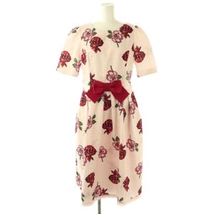 25SS フラワープリントタックワンピース 40 ピンク レッド 511537