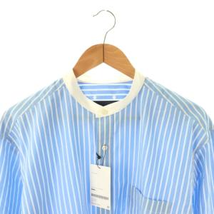 SOPHNET. BAND COLLAR SHIRT シャツ ストライプ バンドカラー XL 水色 白 SOPH-242020