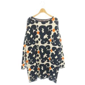 LAGUUNA ニットワンピース プルオーバー 総柄 M 紺 オレンジ ベージュ /CX OS