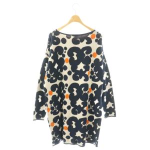 marimekko LAGUUNA ニットワンピース プルオーバー 総柄 M 紺 オレンジ ベージュ /CX OS