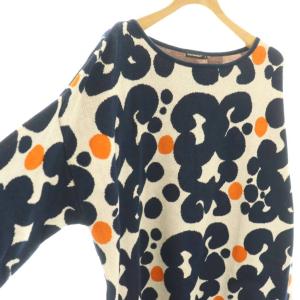 marimekko LAGUUNA ニットワンピース プルオーバー 総柄 M 紺 オレンジ ベージュ /CX OS