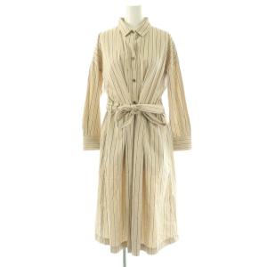 ストライプ シャツワンピース ひざ丈 36 ベージュ /DF OS