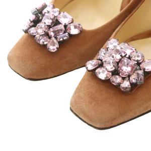 FABIO RUSCONI パンプス 38 24cm 24.5cm ピンクベージュ ビジュー装飾 スクエアトゥ チャンキーヒール /RI