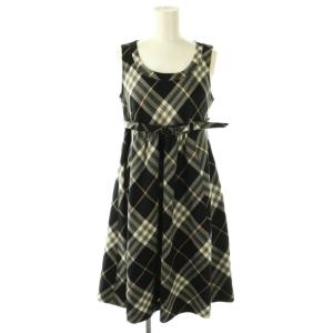 チェック ノースリーブ ワンピース ベルト付き 38 黒 マルチカラー /CX OS