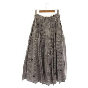 Apuweiser-riche マーガレット刺繍スカート ロング フレア 0 黒 白 /NR OS