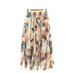 SNIDEL タックボリュームプリントスカート フレアスカート ロング 00 ピンク /DF OS