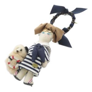 ドール チャーム ブローチ ボーダー キーホルダー 紺 ネイビー 白 ホワイト /SR