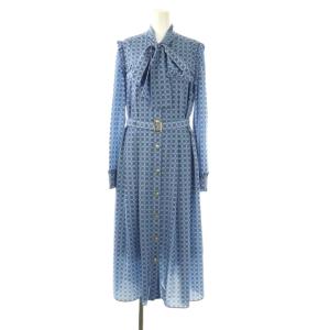 キカチェックプリントドレス 総柄 ロング 38 ブルー /HK OS
