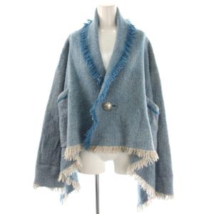 インドメリノのポンチョショートコート ブルー オフホワイト