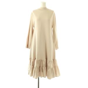 ニットタフタティアード ワンピース ロング 長袖 38 ベージュ /HK OS SH