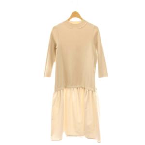 ニットドッキングワンピース ロング 七分袖 ベージュ ライトベージュ /DO OS SH