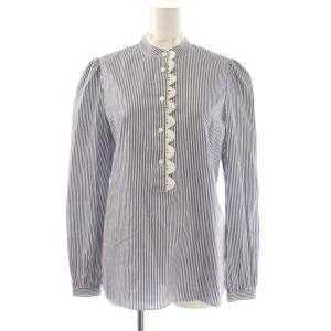 レーススカラップストライププルオーバーブラウス 長袖 00 ネイビー ホワイト /HK OS SH