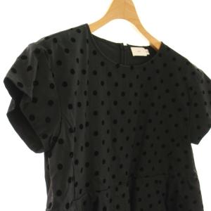 yori フロッキードットティアードブラウス 半袖 36 ブラック /ES OS