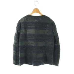 TORY BURCH レザーノーカラージャケット 8 ネイビー /DO OS