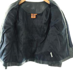 TORY BURCH レザーノーカラージャケット 8 ネイビー /DO OS
