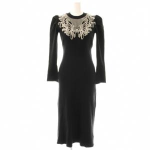 24AW デコルテリボンドッキングニットワンピース ロング 刺繍 1 ブラック /HK OS