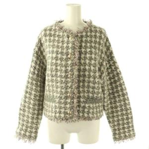 25AW ツイードニット ノーカラージャケット 36 グレー ホワイト マルチカラー /ES OS
