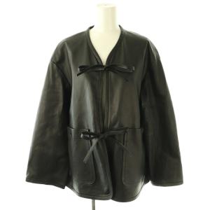 ラブークル 25SS レザーストリングブルゾン ノーカラージャケット 羊革 ブラック /ES OS