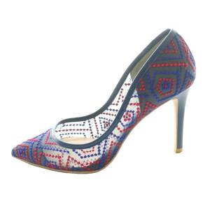 DIANA チュール刺繍パンプス ポインテッドトゥ 23.5cm 紺 ネイビー 赤 レッド /SS OS SH