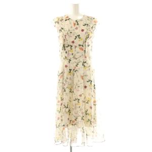 ラスティックフラワー ラッフルコンビドレス ロング フレンチスリーブ 40 ベージュ /HK OS