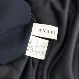 ANAYI プリーツ 切替 半袖 ワンピース ロング 34 ネイビー /HK OS