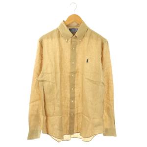 リネン 長袖シャツ ボタンダウン M ベージュ /CX OS