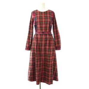 チェック ワンピース ノーカラー ベルト付き 38 赤 マルチカラー/CX OS
