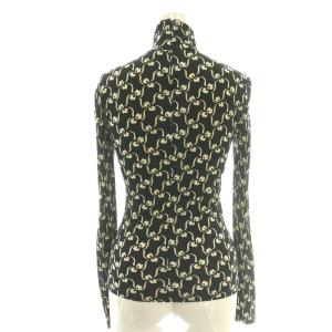 TORY BURCH シルク混総柄ハイネックプルオーバー カットソー XS 黒 ベージュ /CX OS SH