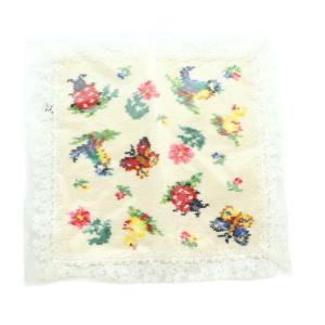 FEILER × 近沢レース店 ハイジ 2枚セット レース付きタオルハンカチ 総柄 アニマル柄 花柄 アイボリー 茶