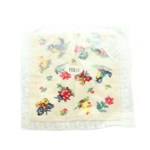FEILER × 近沢レース店 ハイジ 2枚セット レース付きタオルハンカチ 総柄 アニマル柄 花柄 アイボリー 茶