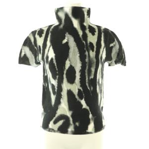 プリーツ ボトルネック 総柄 半袖カットソー ブラック