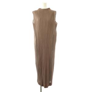 イッセイミヤケ プリーツ ダブルフェイス スリットノースリーブワンピース 4 ピンクブラウン