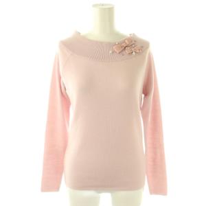 6812110 リボンフェイクパール装飾ウールニット セーター 長袖 34 ピンク /HK OS