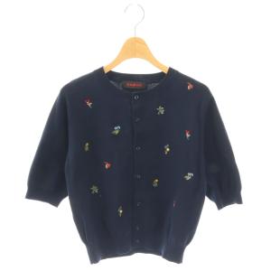 25SS GREEN SHOWER エンブロイダリーハーフスリーブカーディガン F ネイビー